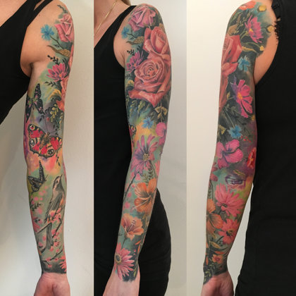 Flower tattoo sleeve ibiza colours