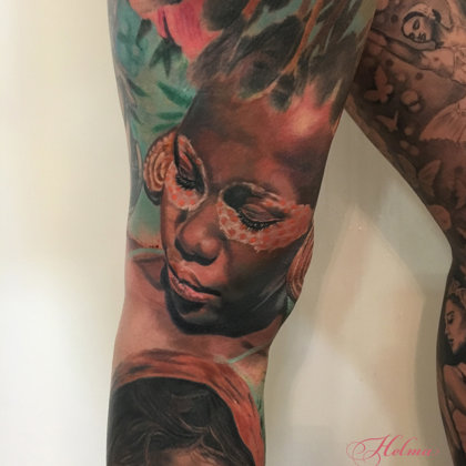 Indigenous woman africa tattoo ibiza in colour