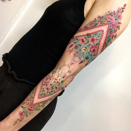 Flower sleeve color tattoo ibiza