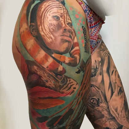 Color legsleeve ibiza tattoo