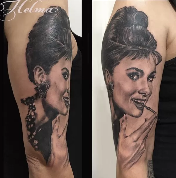 Audrey hepburn realism portrait tattoo ibiza