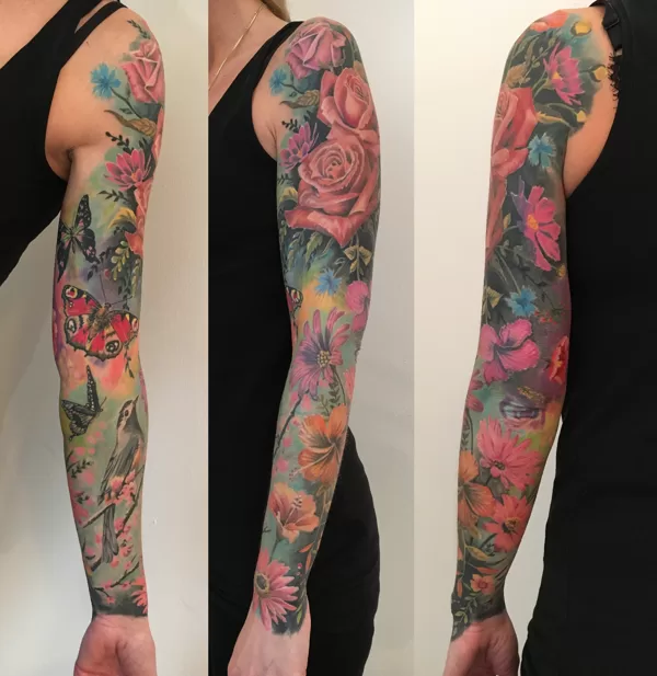Flower tattoo sleeve ibiza colours