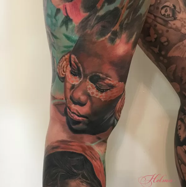 Indigenous woman africa tattoo ibiza in colour