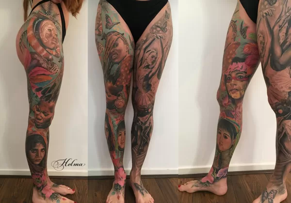 Sleeve in colour cultural women ibiza tattoo