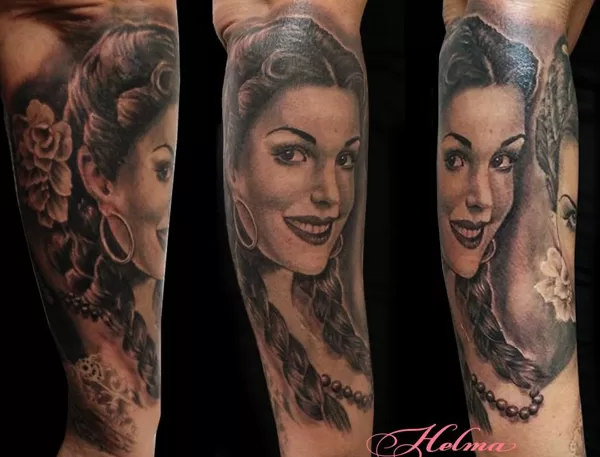 Pin up black and grey tattoo ibiza